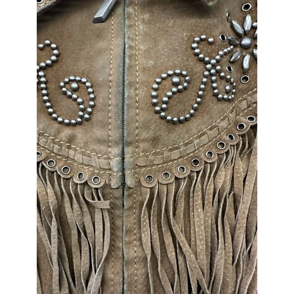 Cripple Creek Black Fringe Leather Suede Western Studded Women's Jacket Rodeo S - Picture 2 of 12